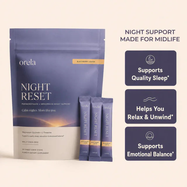 Orela Night Reset main product image with sleep, relax, and emotional balance callouts